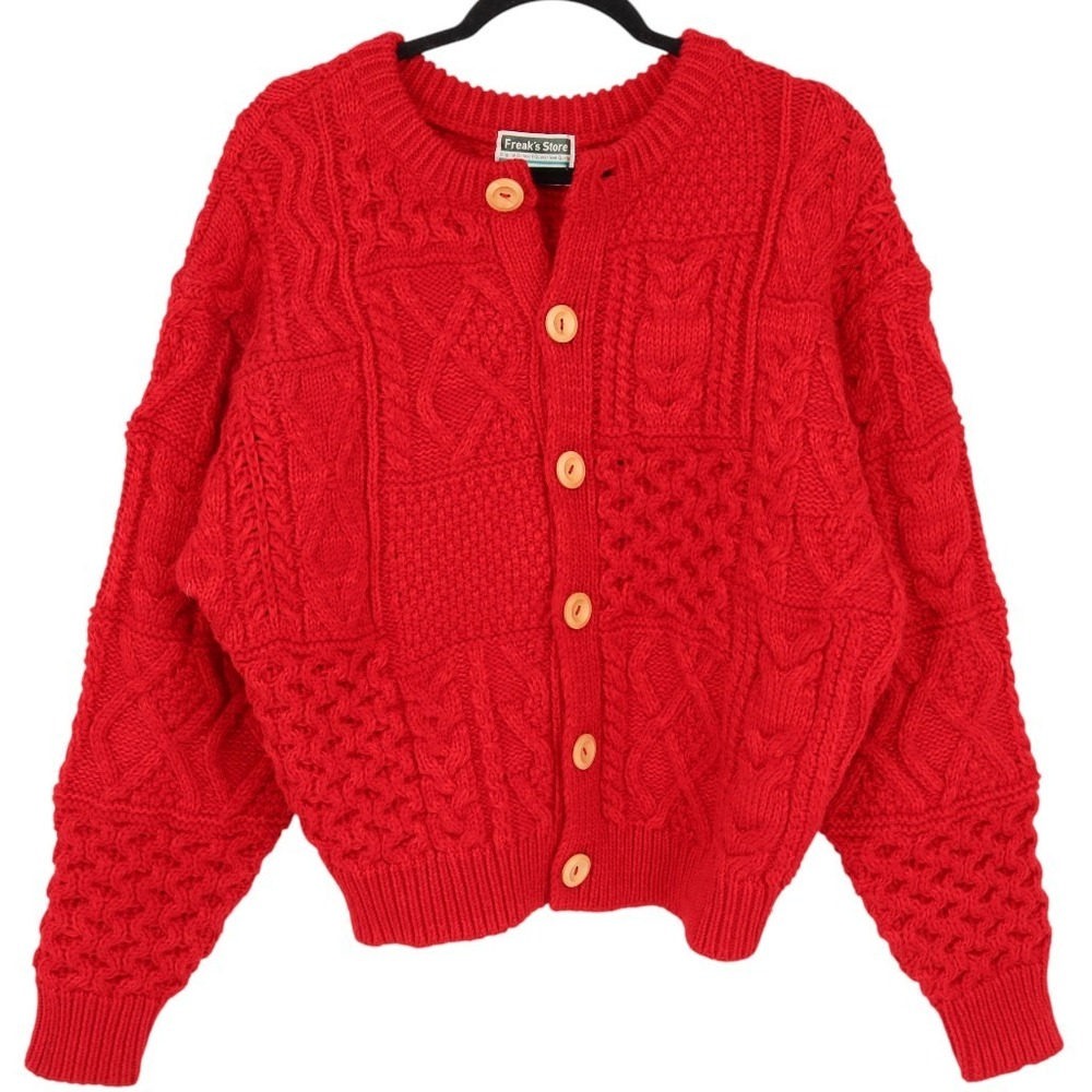 Freak's Store Fisherman Cable Knit Cardigan Sweater Womens Size O/S Red Button